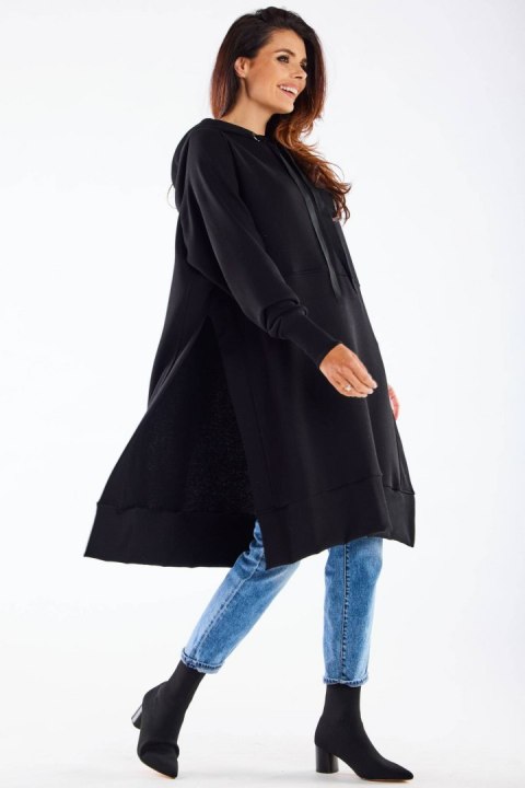 Bluza damska oversize z kapturem długa bawełniana czarna M279 Bluza damska oversize z kapturem długa bawełniana czarna M279