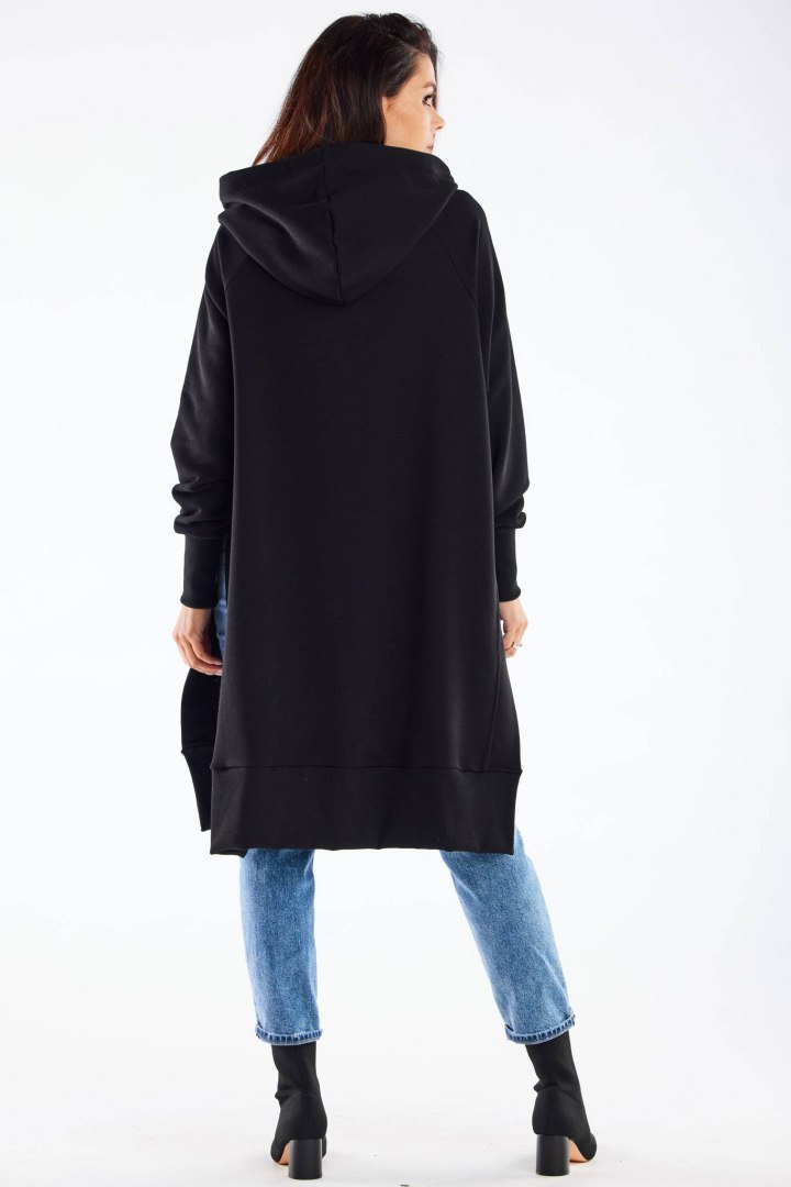 Bluza damska oversize z kapturem długa bawełniana czarna M279 Bluza damska oversize z kapturem długa bawełniana czarna M279