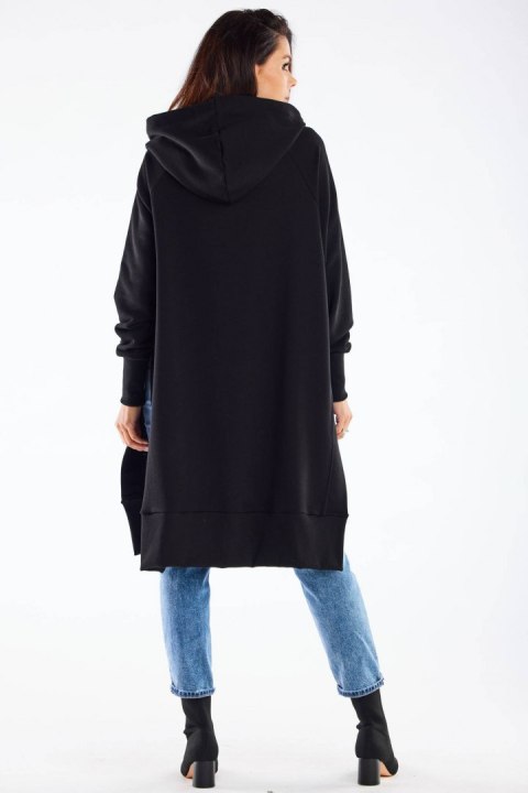 Bluza damska oversize z kapturem długa bawełniana czarna M279 Bluza damska oversize z kapturem długa bawełniana czarna M279