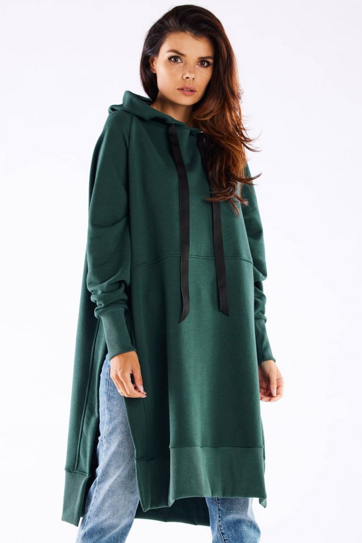 Bluza damska oversize z kapturem długa bawełniana zielona M279 Bluza damska oversize z kapturem długa bawełniana zielona M279