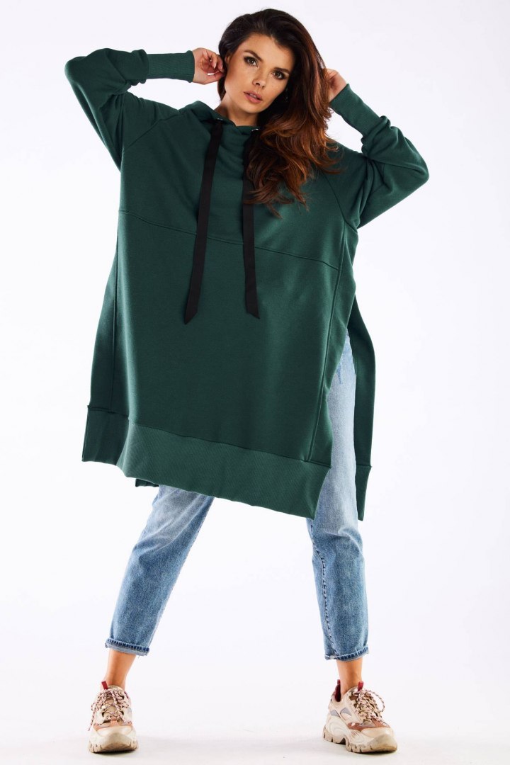Bluza damska oversize z kapturem długa bawełniana zielona M279 Bluza damska oversize z kapturem długa bawełniana zielona M279