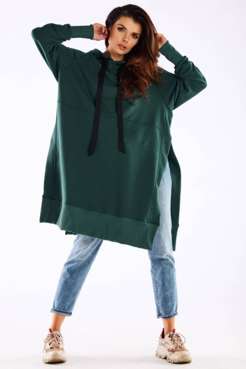 Bluza damska oversize z kapturem długa bawełniana zielona M279 Bluza damska oversize z kapturem długa bawełniana zielona M279