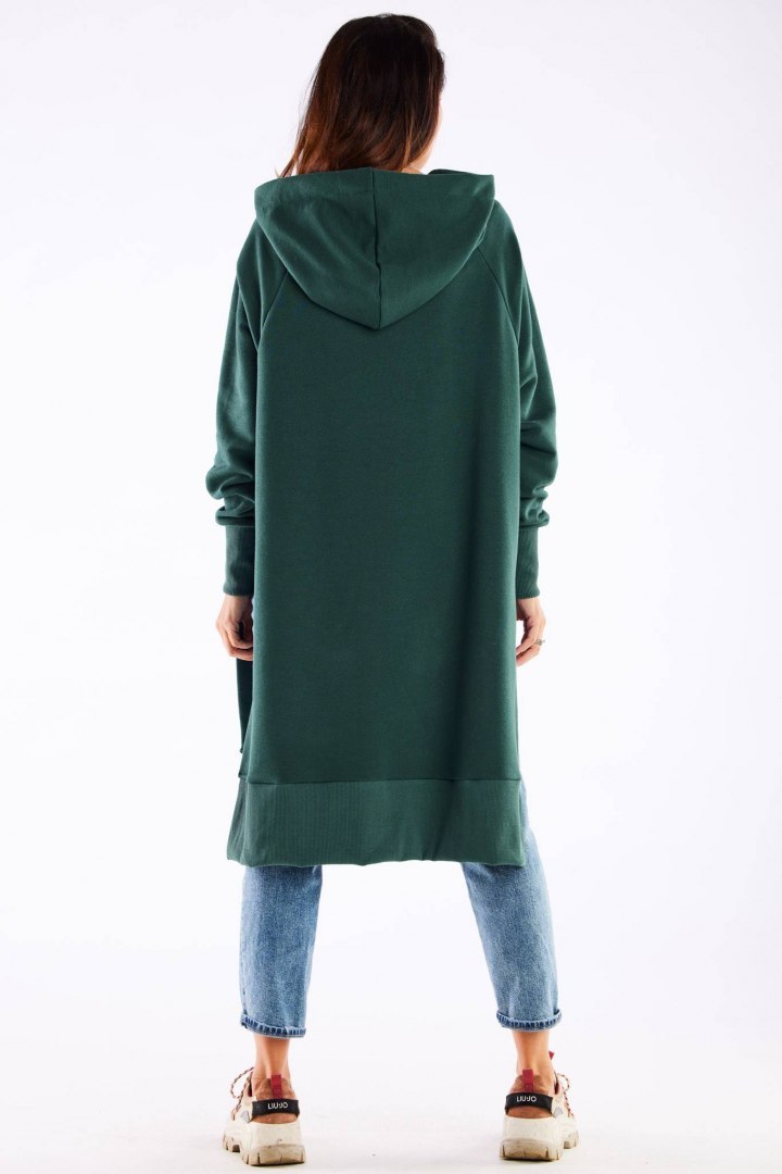 Bluza damska oversize z kapturem długa bawełniana zielona M279 Bluza damska oversize z kapturem długa bawełniana zielona M279