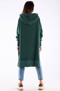 Bluza damska oversize z kapturem długa bawełniana zielona M279