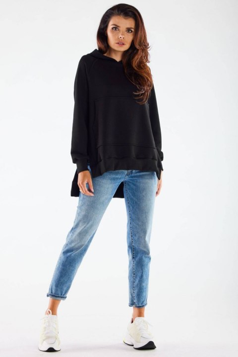Bluza damska asymetryczna z kapturem bawełniana czarna M280 Bluza damska asymetryczna z kapturem bawełniana czarna M280