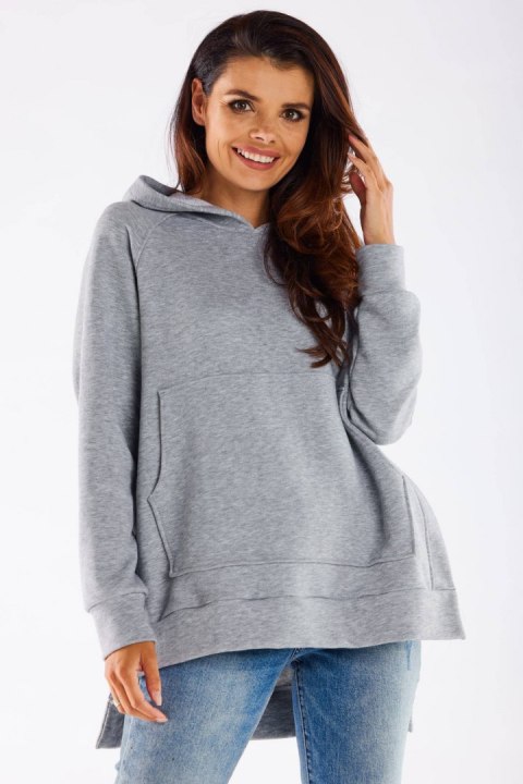 Bluza damska asymetryczna z kapturem bawełniana szara M280 Bluza damska asymetryczna z kapturem bawełniana szara M280