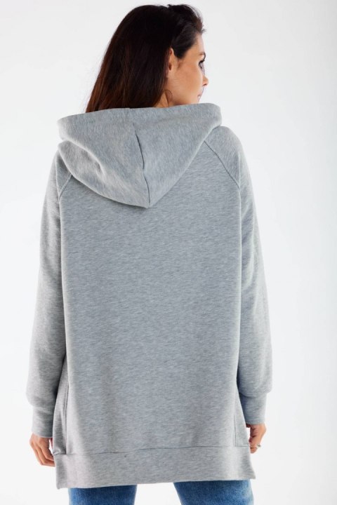 Bluza damska asymetryczna z kapturem bawełniana szara M280 Bluza damska asymetryczna z kapturem bawełniana szara M280