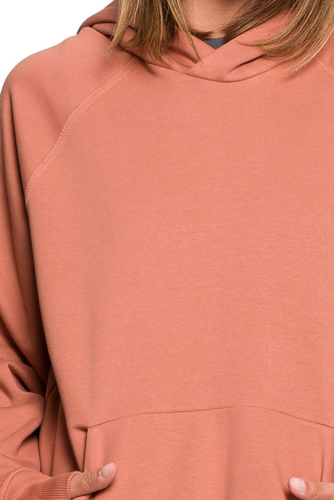 Bluza damska kangurka dresowa z kapturem i ściągaczem ceglasta B198 Bluza damska kangurka dresowa z kapturem i ściągaczem ceglasta B198
