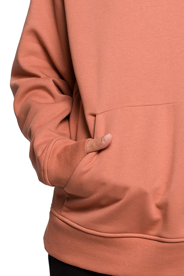 Bluza damska kangurka dresowa z kapturem i ściągaczem ceglasta B198 Bluza damska kangurka dresowa z kapturem i ściągaczem ceglasta B198