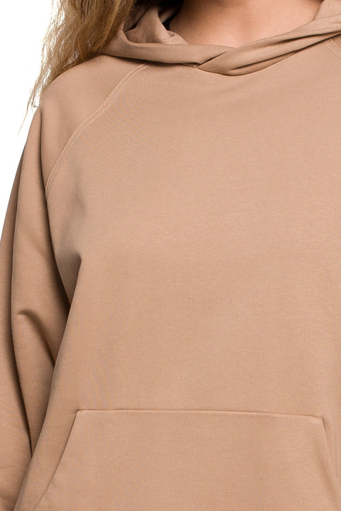 Bluza damska kangurka dresowa z kapturem i ściągaczem orzechowa B198 Bluza damska kangurka dresowa z kapturem i ściągaczem orzechowa B198