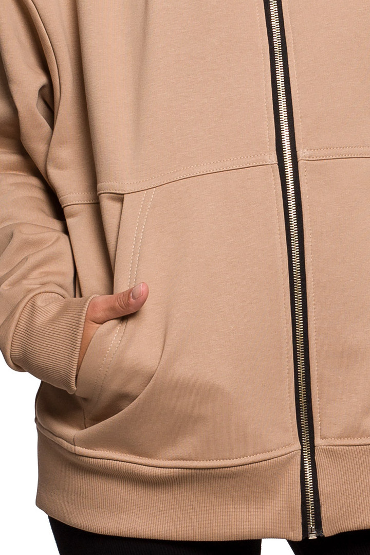 Bluza damska rozpinana kangurka dresowa z kapturem orzechowa B199 Bluza damska rozpinana kangurka dresowa z kapturem orzechowa B199