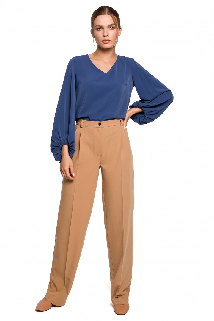 Elegancka bluzka damska gładka dekolt V szerokie rękawy niebieska S272 Elegancka bluzka damska gładka dekolt V szerokie rękawy niebieska S272