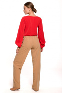 Elegancka bluzka damska gładka dekolt V szerokie rękawy czerwona S272