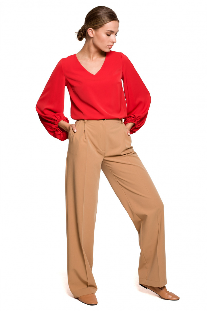 Elegancka bluzka damska gładka dekolt V szerokie rękawy czerwona S272 Elegancka bluzka damska gładka dekolt V szerokie rękawy czerwona S272