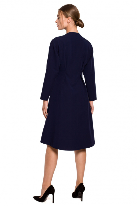 Elegancka sukienka midi rozkloszowana na zakładkę granatowa S280 Elegancka sukienka midi rozkloszowana na zakładkę granatowa S280