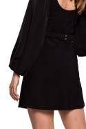 Elegancka sukienka mini z gumką i bufiastymi rękawami czarna K116