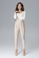 Eleganckie spodnie damskie z wysokim stanem luźne beżowe M L018
