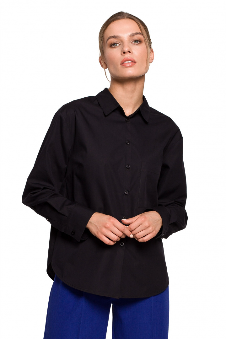 Koszula damska klasyczna zapinana na guziki bawełniana czarna S276