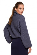 Krótki sweter damski gruby ciepły luźny golf niebieski K124
