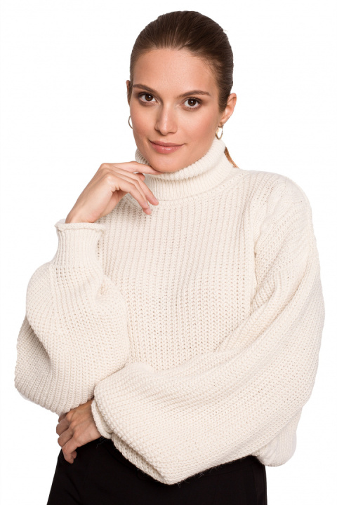 Krótki sweter damski gruby ciepły luźny golf kość słoniowa K124 Krótki sweter damski gruby ciepły luźny golf kość słoniowa K124