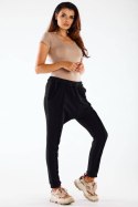 Spodnie damskie dresowe z obniżonym krokiem bawełniane czarne M274