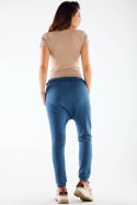 Spodnie damskie dresowe z obniżonym krokiem bawełniane niebieskie M274