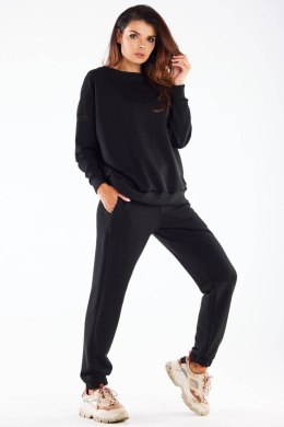 Spodnie damskie dresowe luźne bawełniane z kieszeniami czarne M275