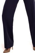 Spodnie damskie eleganckie proste nogawki na kant granatowe K114