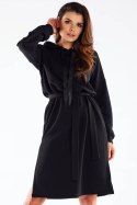 Sukienka midi oversize dresowa z kapturem długi rękaw czarna M269