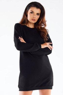 Sukienka mini dresowa z długim rękawem bawełniana czarna M271