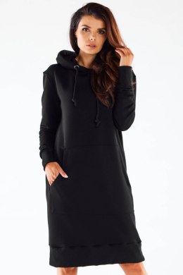 Sukienka midi dresowa z kapturem długi rękaw bawełniana czarna M273