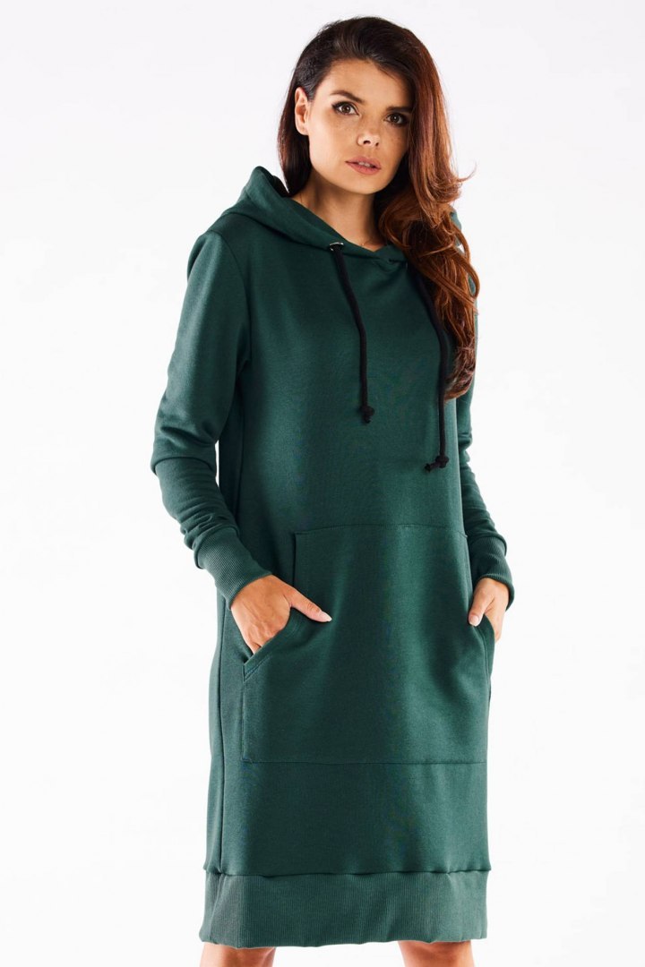 Sukienka midi dresowa z kapturem długi rękaw bawełniana zielona M273