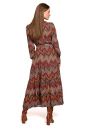 Sukienka maxi z falbaną z wiskozy długi rękaw azteckie wzory m1 S291