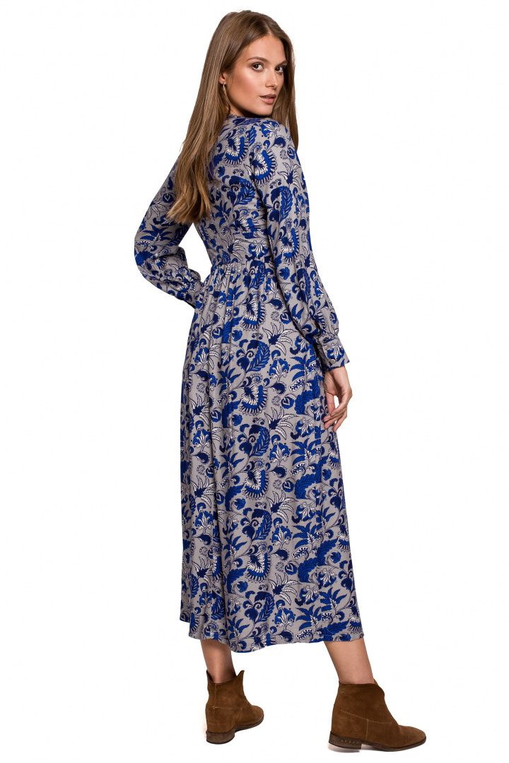Sukienka maxi z wiskozy z nadrukiem dekoltem V długi rękaw m2 K119