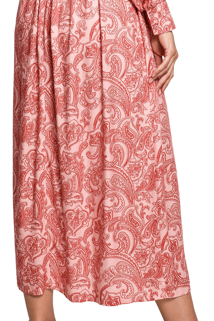 Sukienka maxi z wiskozy z nadrukiem dekoltem V długi rękaw m3 K119