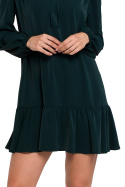 Sukienka mini oversize z falbaną dekolt V długi rękaw zielona K120