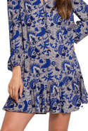 Sukienka mini rozkloszowana z wiskozy z falbaną dekolt V m2 K121