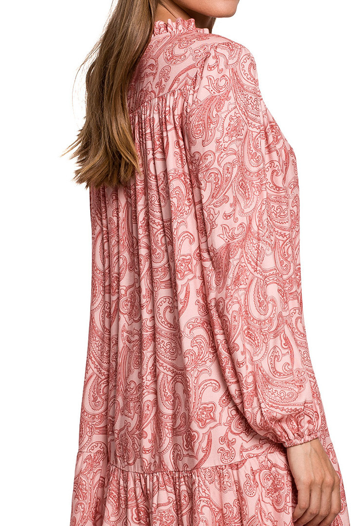Sukienka mini rozkloszowana z wiskozy z falbaną dekolt V m3 K121