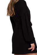 Sukienka mini swetrowa z paskiem długi rękaw bawełniana czarna K109
