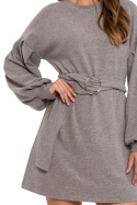 Sukienka mini swetrowa z paskiem długi rękaw bawełniana szara K109