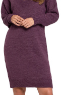 Sukienka swetrowa midi luźna dekolt V długi rękaw fioletowa K122