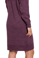 Sukienka swetrowa midi luźna dekolt V długi rękaw fioletowa K122