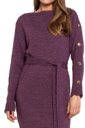 Sukienka swetrowa midi luźna z paskiem długi rękaw fioletowa K123