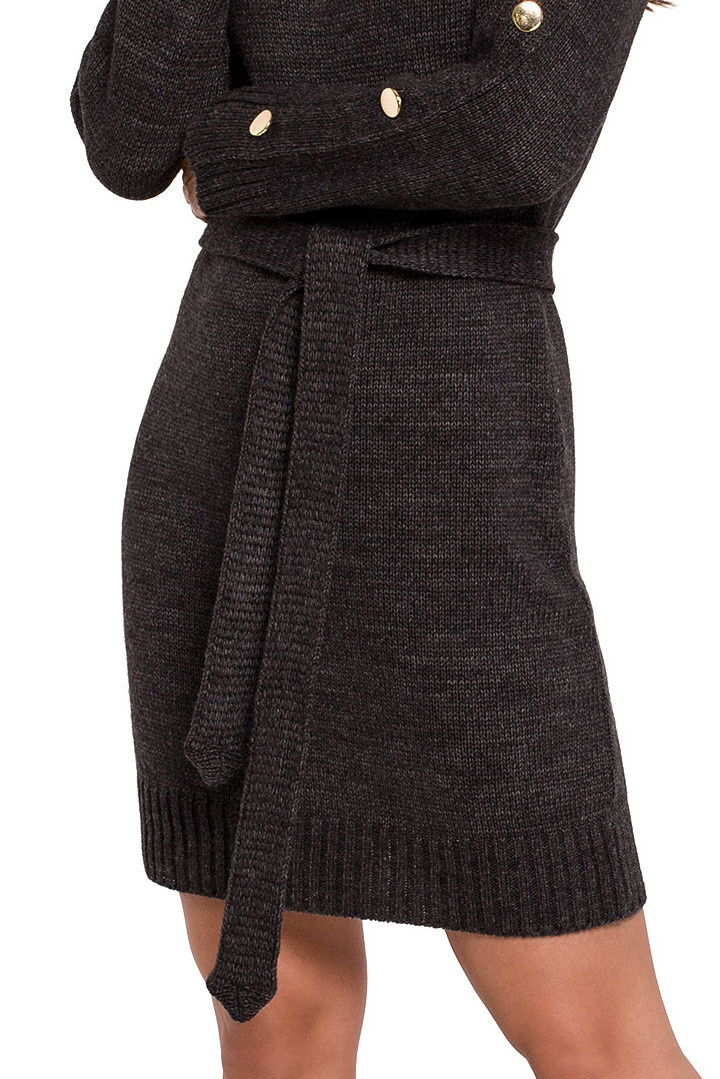 Sukienka swetrowa midi luźna z paskiem długi rękaw grafitowa K123