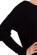 Sweter damski z dekoltem V na plecach bawełniany czarny K107