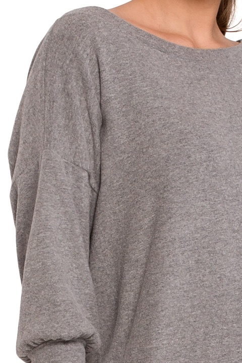 Sweter damski z dekoltem V na plecach bawełniany szary K107 Sweter damski z dekoltem V na plecach bawełniany szary K107
