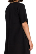 Zwiewna sukienka letnia bombka midi z krótkim rękawem czarna XXL B082