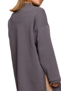 Bluza damska długa dresowa rozpinana z rozcięciem antracytowa B201