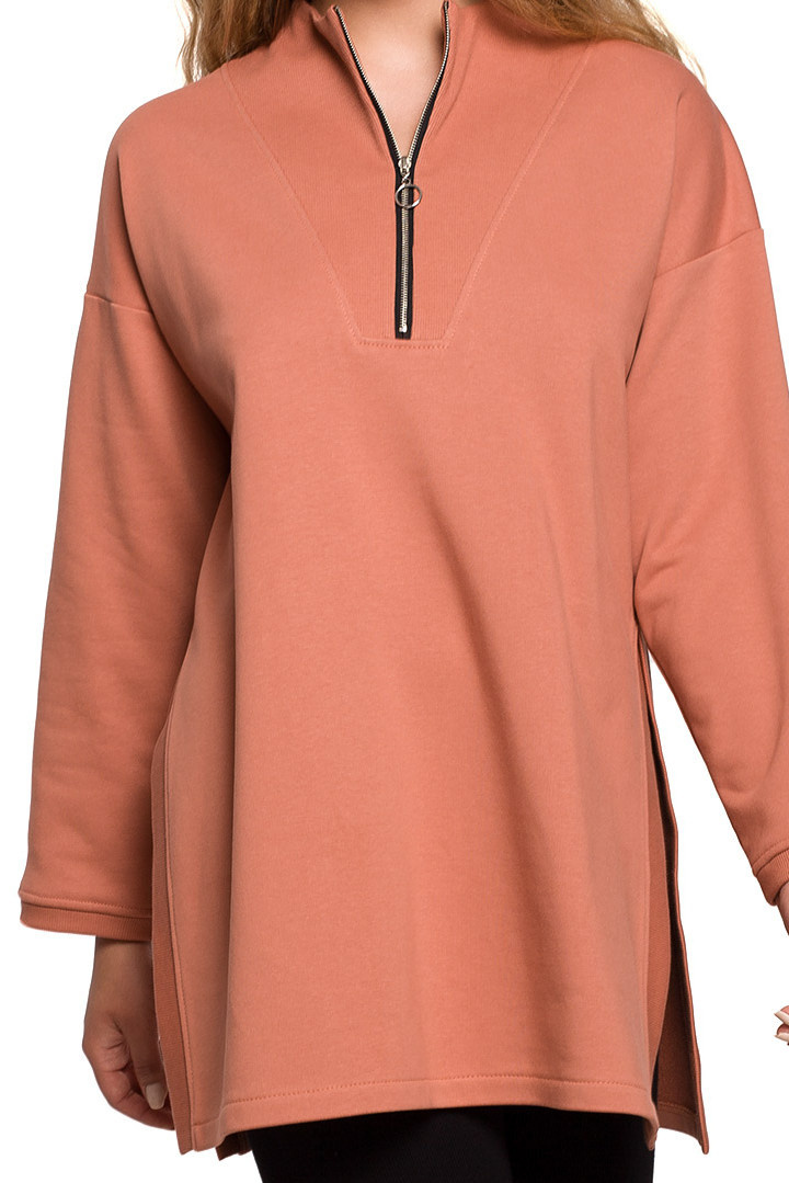 Bluza damska długa dresowa rozpinana z rozcięciem ceglasta B201 Bluza damska długa dresowa rozpinana z rozcięciem ceglasta B201