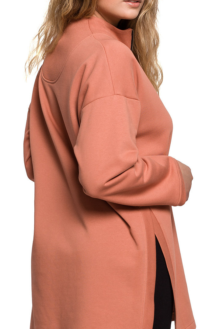 Bluza damska długa dresowa rozpinana z rozcięciem ceglasta B201